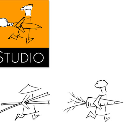 Cook Studio Logo Design | Catering Company | Hoffmann Angelic Design | Little Chef | Cartoon | Illustration | Line Drawing | vegetarian | Mexican | chinese | Barbeque | Paintbrush