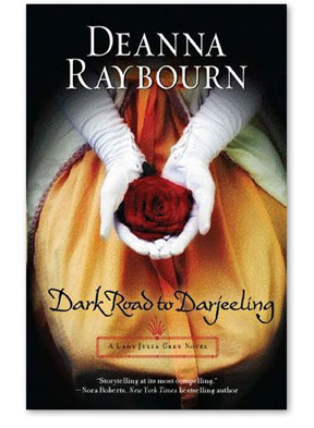 Darjeeling Cover Harlequin | Dark Road to Darjeeling | Deanna Raybourn | Hoffmann Angelic Design | India | tea | rose | gown | orange | white gloves | lady julia grey