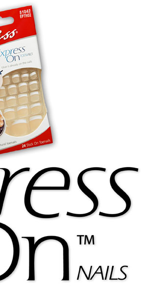 Express On | Package Logo Type Design | Kiss Products | Nail Art Product | Hoffmann Angelic Design | Toe Nails | french | manicure | nails 