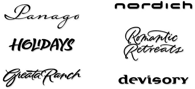 Custom Hand Lettering Designed for a Variety of Projects | Hoffmann Angelic Design | the Lookout | Heroica | Arigato |Panago | Holidays | greata Ranch | springtime Sale | sonata | nordich | romantic retreats | devisory